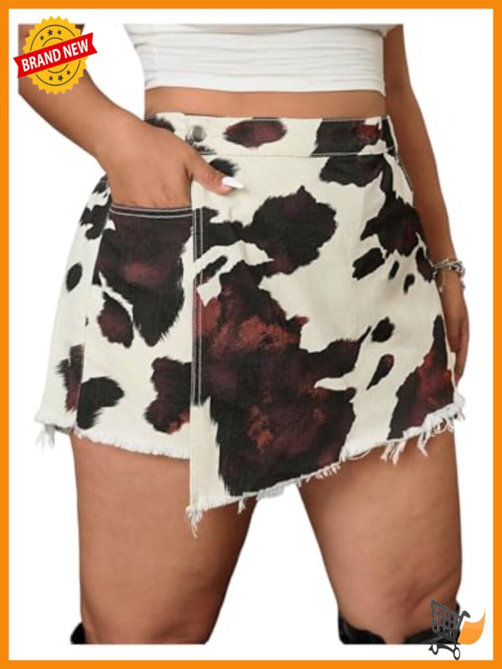 Plus Size High Rise Raw Hem Wrap Denim Skorts